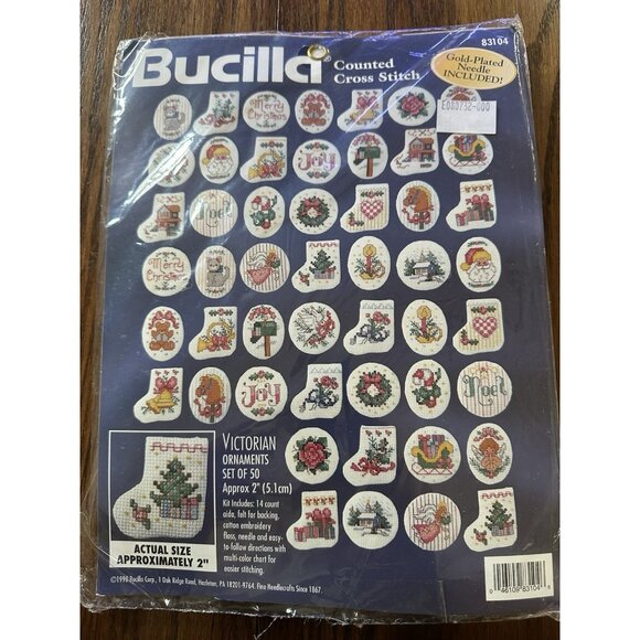 NOS Bucilla Cross Stitch Kit 50 2" Victorian Christmas Ornaments 83104 1994 - Picture 1 of 3